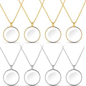 magnifying glass costume monocle eyepiece 5x monocle magnifier necklace monocle on chain mini portable monocle jewelry hanging magnifying glass pendant for reading newspaper map, silver gold (8 pack)