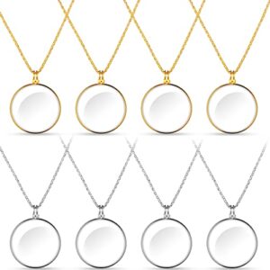 Magnifying Glass Costume Monocle Eyepiece 5X Monocle Magnifier Necklace Monocle on Chain Mini Portable Monocle Jewelry Hanging Magnifying Glass Pendant for Reading Newspaper Map, Silver Gold (8 Pack)