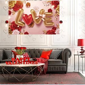 Valentine's Day Backdrop Banner 59 X 39 Inch Large Size Pink Love Theme Flower Pattern Backdrop Decor Holiday Party Supplies for Valentines Party Decorations