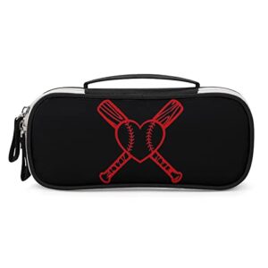 i love baseball pu leather pencil pen case organizer travel makeup handbag portable stationery bag