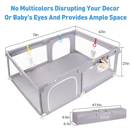 Dripex Baby Playpen, 71*47 inch Baby Playards with Zipper Gates, Kids Play Pen, Safe No Gaps, See-Through mesh, Play Pens for Babies and Toddlers, Baby Gate Playpen, Baby Fence (Grey )