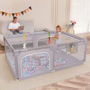 Dripex Baby Playpen, 71*47 inch Baby Playards with Zipper Gates, Kids Play Pen, Safe No Gaps, See-Through mesh, Play Pens for Babies and Toddlers, Baby Gate Playpen, Baby Fence (Grey )