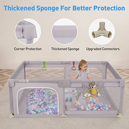 Dripex Baby Playpen, 71*47 inch Baby Playards with Zipper Gates, Kids Play Pen, Safe No Gaps, See-Through mesh, Play Pens for Babies and Toddlers, Baby Gate Playpen, Baby Fence (Grey )