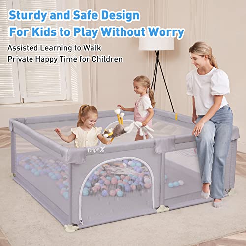 Dripex Baby Playpen, 71*47 inch Baby Playards with Zipper Gates, Kids Play Pen, Safe No Gaps, See-Through mesh, Play Pens for Babies and Toddlers, Baby Gate Playpen, Baby Fence (Grey )