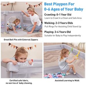Dripex Baby Playpen, 71*47 inch Baby Playards with Zipper Gates, Kids Play Pen, Safe No Gaps, See-Through mesh, Play Pens for Babies and Toddlers, Baby Gate Playpen, Baby Fence (Grey )