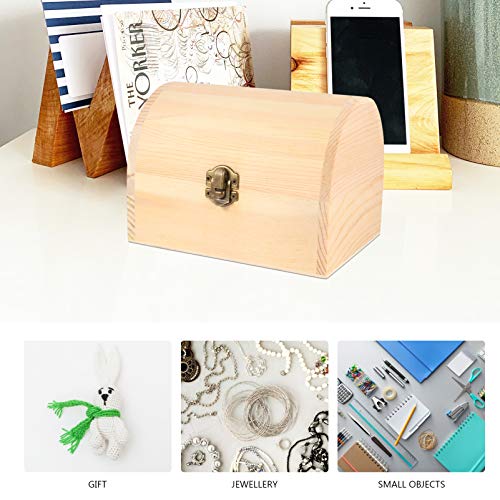 Hemoton Wood Craft Box Unfinished Wood Box Natural DIY Craft Stash Boxes Treasure Box Storage Trunks Storage Chests Jewery Case Gift Box with Hinged Lid Clasp for Arts Home Storage