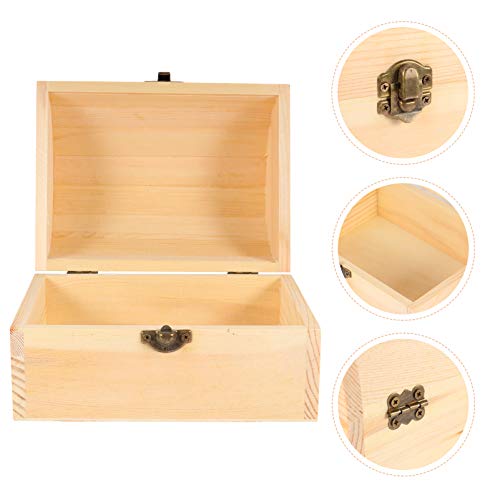 Hemoton Wood Craft Box Unfinished Wood Box Natural DIY Craft Stash Boxes Treasure Box Storage Trunks Storage Chests Jewery Case Gift Box with Hinged Lid Clasp for Arts Home Storage