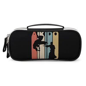 aikido silhouette pu leather pencil pen case organizer travel makeup handbag portable stationery bag