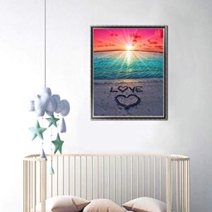 DIY 5D Diamond Painting Beach by Number Kits, Sunset Love Diamond Art Kit Paint for Adults Full Drill Crystal Rhinestone Picture Arts Craft for Home Wall Decor Gift 12X16in