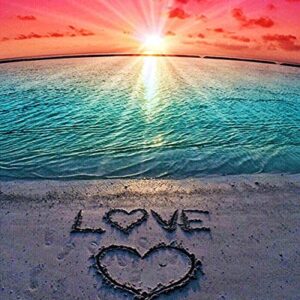 DIY 5D Diamond Painting Beach by Number Kits, Sunset Love Diamond Art Kit Paint for Adults Full Drill Crystal Rhinestone Picture Arts Craft for Home Wall Decor Gift 12X16in