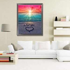 DIY 5D Diamond Painting Beach by Number Kits, Sunset Love Diamond Art Kit Paint for Adults Full Drill Crystal Rhinestone Picture Arts Craft for Home Wall Decor Gift 12X16in