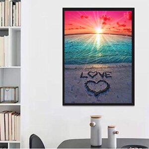 DIY 5D Diamond Painting Beach by Number Kits, Sunset Love Diamond Art Kit Paint for Adults Full Drill Crystal Rhinestone Picture Arts Craft for Home Wall Decor Gift 12X16in