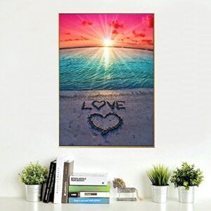 DIY 5D Diamond Painting Beach by Number Kits, Sunset Love Diamond Art Kit Paint for Adults Full Drill Crystal Rhinestone Picture Arts Craft for Home Wall Decor Gift 12X16in