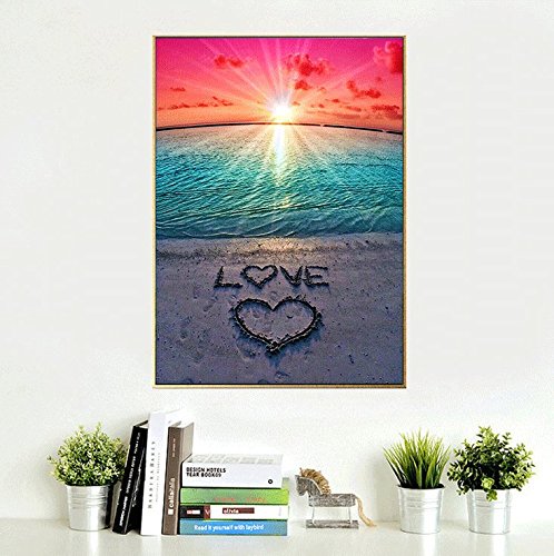 DIY 5D Diamond Painting Beach by Number Kits, Sunset Love Diamond Art Kit Paint for Adults Full Drill Crystal Rhinestone Picture Arts Craft for Home Wall Decor Gift 12X16in