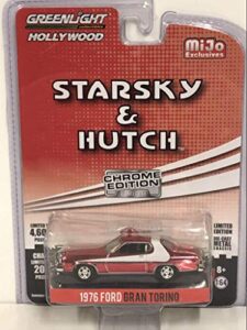 greenlight 1976 ford gran torino chrome red edition starsky & hutch (1975-1979) tv series limited edition to 4, 600piece worldwide 1/64 diecast model car 51224