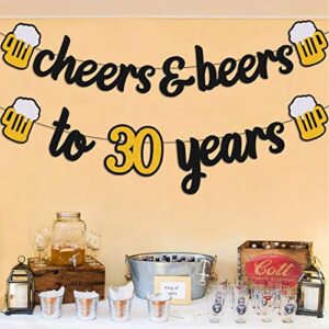 Cheers 30 Years Banner 30th Birthday Decorations for Men Women Him Her 30s Happy Birthday Theme Wedding Anniversary Party Supplies Black Sparkle Decorations Pre-strung