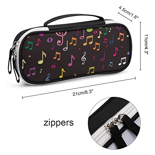 Music Notes PU Leather Pencil Pen Case Organizer Travel Makeup Handbag Portable Stationery Bag