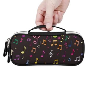 Music Notes PU Leather Pencil Pen Case Organizer Travel Makeup Handbag Portable Stationery Bag