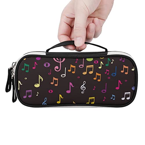 Music Notes PU Leather Pencil Pen Case Organizer Travel Makeup Handbag Portable Stationery Bag