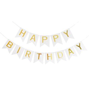 paper happy birthday banner, birthday decorations versatile, beautiful, swallowtail bunting flag garland, chic white and gold diy party decoration,big size 16*20cm (white)