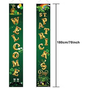 HOPEME ST. Patrick’s Day Decorations Hanging Welcome Sign, 70 x 13 Inch Porch Banners with Shamrock Balloon Themed Decorations, Home Party Hanging and Wall Decorations