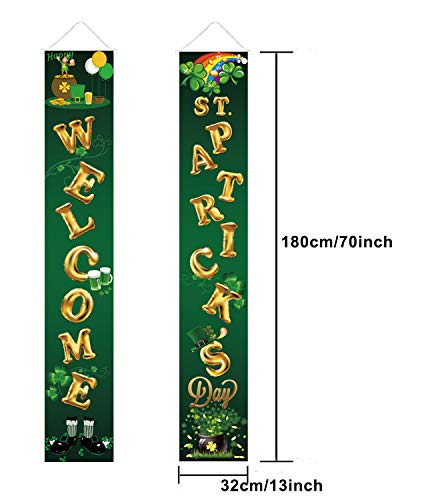 HOPEME ST. Patrick’s Day Decorations Hanging Welcome Sign, 70 x 13 Inch Porch Banners with Shamrock Balloon Themed Decorations, Home Party Hanging and Wall Decorations