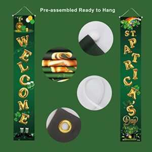 HOPEME ST. Patrick’s Day Decorations Hanging Welcome Sign, 70 x 13 Inch Porch Banners with Shamrock Balloon Themed Decorations, Home Party Hanging and Wall Decorations