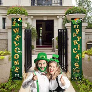 HOPEME ST. Patrick’s Day Decorations Hanging Welcome Sign, 70 x 13 Inch Porch Banners with Shamrock Balloon Themed Decorations, Home Party Hanging and Wall Decorations