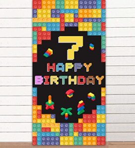 colorful building blocks happy 7th birthday banner backdrop background construction toys bricks blocks theme decor for boy 7th birthday party favors supplies decorations