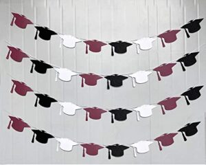 maroon graduation party decorations/maroon grad 2023 4pcs graduation hat banner garlands glitter burgundy white black for 2023 graduation party supplies