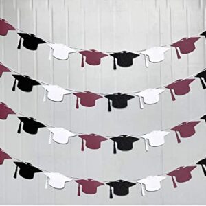 Maroon Graduation Party Decorations/Maroon Grad 2023 4pcs Graduation Hat Banner Garlands Glitter Burgundy White Black for 2023 Graduation Party Supplies