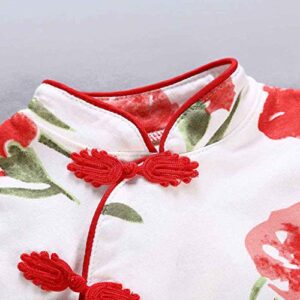 DCUTERQ Baby Girl Summer Rompers Flower Print Cheongsam Short Sleeve Romper Outfit Jumpsuit Red 6-9 Months