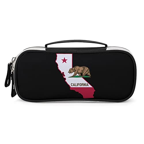 California Bear Map PU Leather Pencil Pen Case Organizer Travel Makeup Handbag Portable Stationery Bag