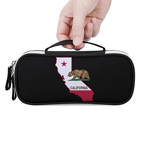 California Bear Map PU Leather Pencil Pen Case Organizer Travel Makeup Handbag Portable Stationery Bag