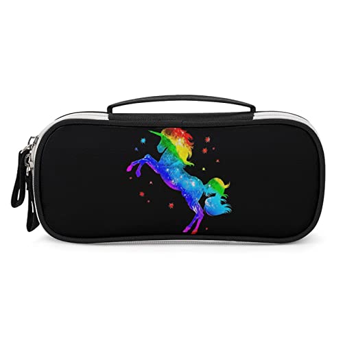 Rainbow Unicorn PU Leather Pencil Pen Case Organizer Travel Makeup Handbag Portable Stationery Bag