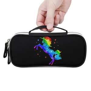 Rainbow Unicorn PU Leather Pencil Pen Case Organizer Travel Makeup Handbag Portable Stationery Bag