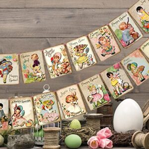 vintage easter banner-happy easter garland for fireplace vintage easter decorations spring rabbit bunny bunting for easter party supplies