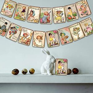 Vintage Easter Banner-Happy Easter Garland for Fireplace Vintage Easter Decorations Spring Rabbit Bunny Bunting for Easter Party Supplies