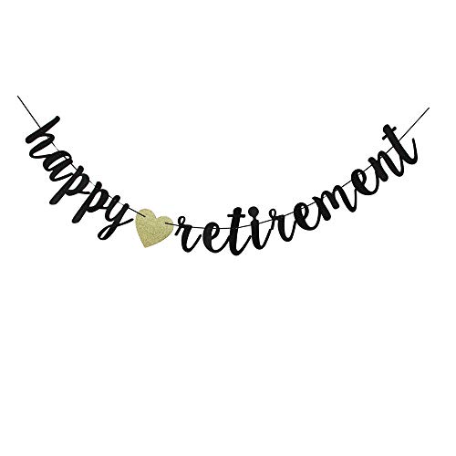 Happy Retirement Black Banner, Retirement Party Sign Bunting Decorations