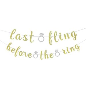 Gold Glitter Last Fling Before The Ring Banner - Bachelorette Party Decoration - Bachelorette Party Photo Props