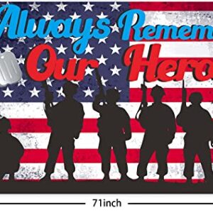 Always Remember Our Heroes Airman Soldiers Banner Stars Red White and Blue Stripes Theme Decor for Retirement Ceremony American Military Veteran Retired Going Away Party Supplies Decorations Backdrop