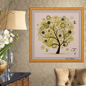 Printed Cross Stitch Kits,Alloyseed DIY Colorful Four Season Tree Stamped Cross Stitching Embroidery Kit Cross-Stitch Supplies Needlework Holiday Crafts Gifts 17.3X17.3 inch (Spring)