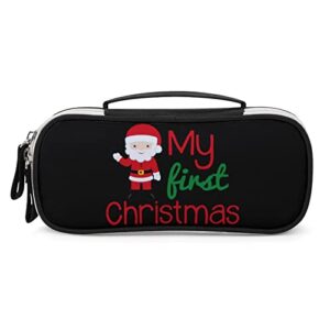 my first christmas santa pu leather pencil pen case organizer travel makeup handbag portable stationery bag