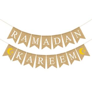 2 pack ramadan kareem banner burlap – ramadan kareem decorations – rustic ramadan kareem bunting banner for mantle fireplace – ramadan party decor supplies