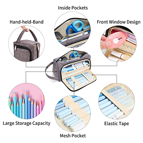 KALIDI Large Pencil Case Big Storage Pencil Bag Pouch Simple Pen Case Bag with Zipper, Portable Marker Stationery Bag School Organizer Pouch Office College Students Teens Girls Boys, Dark Grey