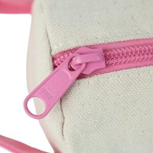 Tag&Crew Lightweight Canvas Round Pencil Bag Pen Case Stationery Pouch Zipper Bag Cosmetic Bags, School Supplies for Students with Durable Compact Zipper - Punch Pink