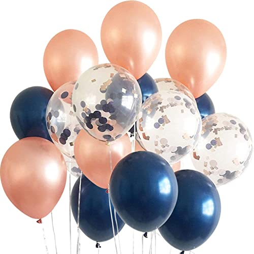 Navy Blue Birthday Decorations for Women 50th/40th/60th Birthday Qian's Party Champagne Peach Navy Peach Balloons HAPPY BIRTHDAY Banner for Women's Birthday Party Decorations