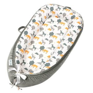 dhzjm baby lounger cover,newborn lounger cover for boys , baby nest cover ,snugly fit infant lounger for baby, infant removable slipcover100% cotton breathable sleeping bed cover for newborn (animal)