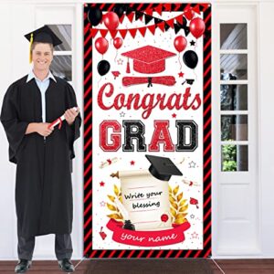 graduation party decorations 2023 red congrats grad door cover class of 2023 graduation banner backdrop for 2023 grad indoor outdoor party supplies with a gift pen(red)