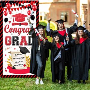 Graduation Party Decorations 2023 Red Congrats Grad Door Cover Class of 2023 Graduation Banner Backdrop for 2023 Grad Indoor Outdoor Party Supplies with A Gift Pen(Red)